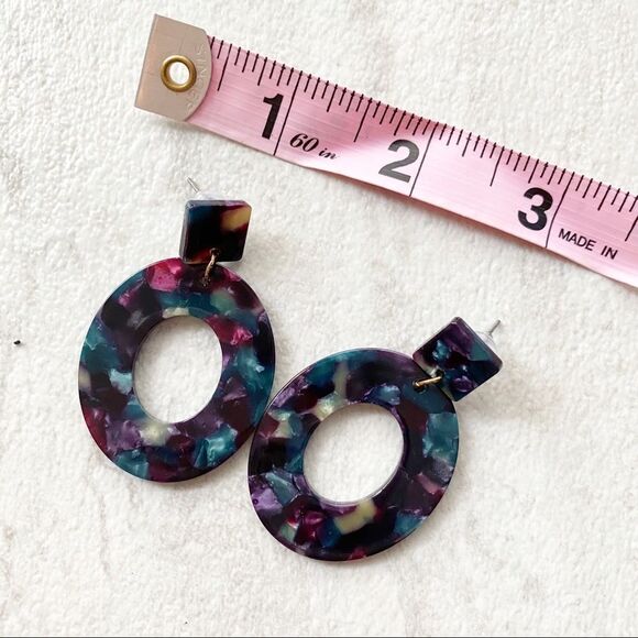 Peacock Tortoise Acrylic Earrings - Picture 3 of 6